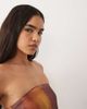 Missyempire Missy Empire cotton satin bandeau high low drape longline top in rust & burgundy blurred print - part of a set-Brown - 3