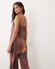 Missyempire Missy Empire cotton satin bandeau high low drape longline top in rust & burgundy blurred print - part of a set-Brown - 4