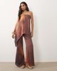 Missyempire Missy Empire cotton satin wide leg pants in rust & burgundy print - part of a set-Brown - 1