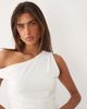 Missyempire Missy Empire double sculpted slinky asymmetric off shoulder top in white - 4