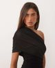Missyempire Missy Empire double sculpted slinky asymmetric shoulder fold over mini dress in black - 3