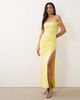 Missyempire Missy Empire double sculpted slinky bardot twist shoulder drape front thigh split maxi dress in lemon-Yellow - 1