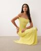 Missyempire Missy Empire double sculpted slinky bardot twist shoulder drape front thigh split maxi dress in lemon-Yellow - 3