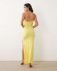 Missyempire Missy Empire double sculpted slinky bardot twist shoulder drape front thigh split maxi dress in lemon-Yellow - 4