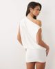Missyempire Missy Empire double sculpted slinky drape off shoulder fitted skirt fold over detail mini dress in white - 4