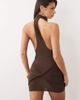 Missyempire Missy Empire double sculpted slinky high neck twist front mini dress in chocolate-Brown - 1