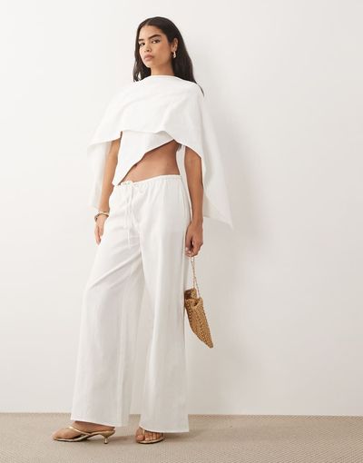 Missyempire Missy Empire drawstring waist wide leg pants in white - part of a set