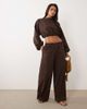 Missyempire Missy Empire linen blend elastic waist wide leg pants in chocolate - part of a set-Brown - 1