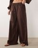 Missyempire Missy Empire linen blend elastic waist wide leg pants in chocolate - part of a set-Brown - 3
