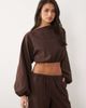Missyempire Missy Empire linen blend volume balloon sleeve cropped top in chocolate - part of a set-Brown - 1
