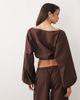 Missyempire Missy Empire linen blend volume balloon sleeve cropped top in chocolate - part of a set-Brown - 3