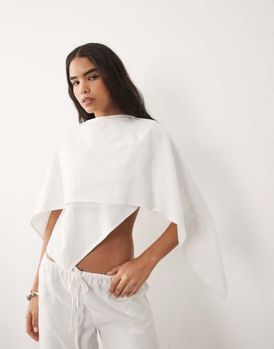 Missyempire Missy Empire linen look drape overlay cape detail top in white - part of a set