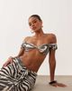 Missyempire Missy Empire mesh bardot twist front cropped top in black & white zebra print - part of a set - 1