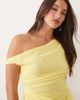 Missyempire Missy Empire mesh overlay asymmetric shoulder drape ruched detail mini dress in lemony-Yellow - 3