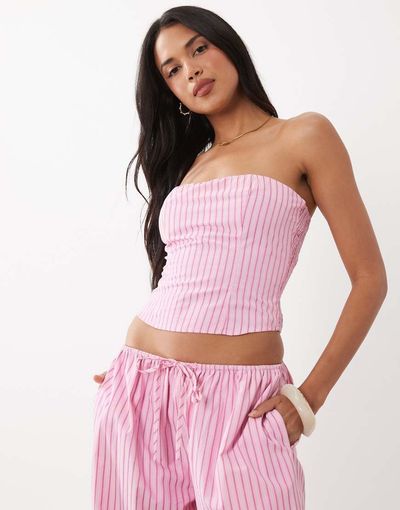Missyempire Missy Empire poplin bandeau top in pink striped print - part of a set