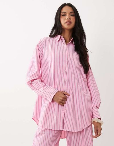Missyempire Missy Empire poplin oversized shirt in pink striped print - part of a set