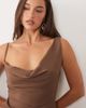Missyempire Missy Empire satin asymmetric shoulder detail drape ruched side maxi dress in chocolate-Brown - 3