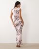 Missyempire Missy Empire slinky cowl neck ruched detail maxi dress in pink butterfly print - 4
