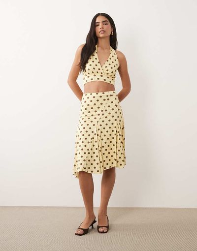 Missyempire Missy Empire slinky wrap detail halterneck top in yellow polka dot - part of a set