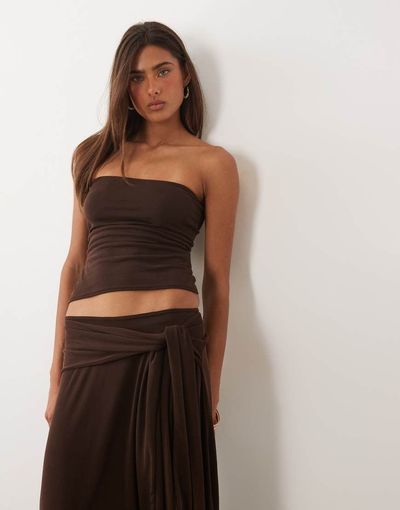 Missyempire Missy Empire soft touch bandeau top in chocolate - part of a set-Brown