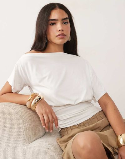 Missyempire Missy Empire soft touch off shoulder cinch fitted waist top in white
