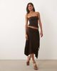 Missyempire Missy Empire soft touch tie drape side detail asymmetric hem midi skirt in chocolate - part of a set-Brown - 1