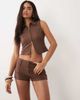 Missyempire Missy Empire tailored micro shorts in chocolate pinstripe - part of a set-Brown - 1