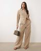 Missyempire Missy Empire tie waist wide leg pants in tan pinstripe - part of a set-Neutral - 1