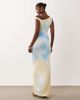 Missyempire Missyempire double sculpted slinky asymmetric shoulders maxi dress in lemon & blue flower print-Multi - 1