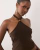 Missyempire Missyempire double sculpted slinky beaded front halter neck top in chocolate - part of a set-Brown - 4