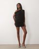 Missyempire Missyempire double sculpted slinky draped off the shoulder fitted skirt fold over detail mini dress in black - 1