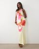 Missyempire Missyempire double sculpted slinky plunge halter neck maxi dress in lemon & hot pink flower print-Multi - 1