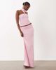 Missyempire Missyempire double sculpted slinky ruched side column maxi skirt in baby pink - part of a set - 2