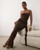 Missyempire Missyempire double sculpted slinky strapless knot front detail maxi dress in chocolate-Brown - 1