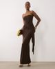 Missyempire Missyempire double sculpted slinky strapless knot front detail maxi dress in chocolate-Brown - 3
