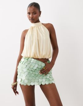 Missyempire Missyempire faux-shell paillette sequined mini skirt in turquoise-Blue