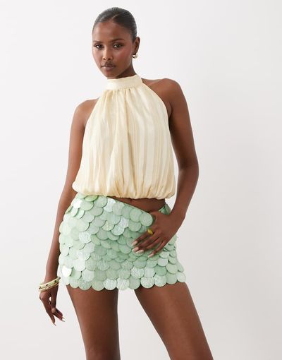 Missyempire Missyempire faux-shell paillette sequined mini skirt in turquoise-Blue
