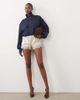 Missyempire Missyempire funnel neck buckle detail balloon sleeve jacket in dark wash blue-Navy - 2