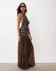 Missyempire Missyempire halterneck drop waist maxi dress in chocolate & blue polka dot-Brown - 1