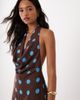 Missyempire Missyempire halterneck drop waist maxi dress in chocolate & blue polka dot-Brown - 2