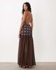 Missyempire Missyempire halterneck drop waist maxi dress in chocolate & blue polka dot-Brown - 4