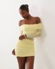 Missyempire Missyempire mesh off the shoulder long sleeve mini dress in yellow - 3
