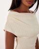 Missyempire Missyempire ribbed asymmetric drape shoulder detail maxi dress in cream-White - 2