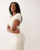 Missyempire Missyempire ribbed asymmetric drape shoulder detail maxi dress in cream-White - 3