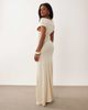 Missyempire Missyempire ribbed asymmetric drape shoulder detail maxi dress in cream-White - 4