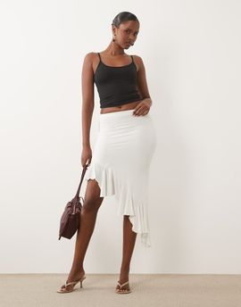 Missyempire Missyempire slinky asymmetric godet hem midaxi skirt in cream-White
