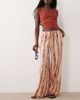 Missyempire Missyempire soft floaty wide leg drawstring pants in beige and maroon stripes-Neutral - 1