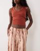 Missyempire Missyempire soft floaty wide leg drawstring pants in beige and maroon stripes-Neutral - 3
