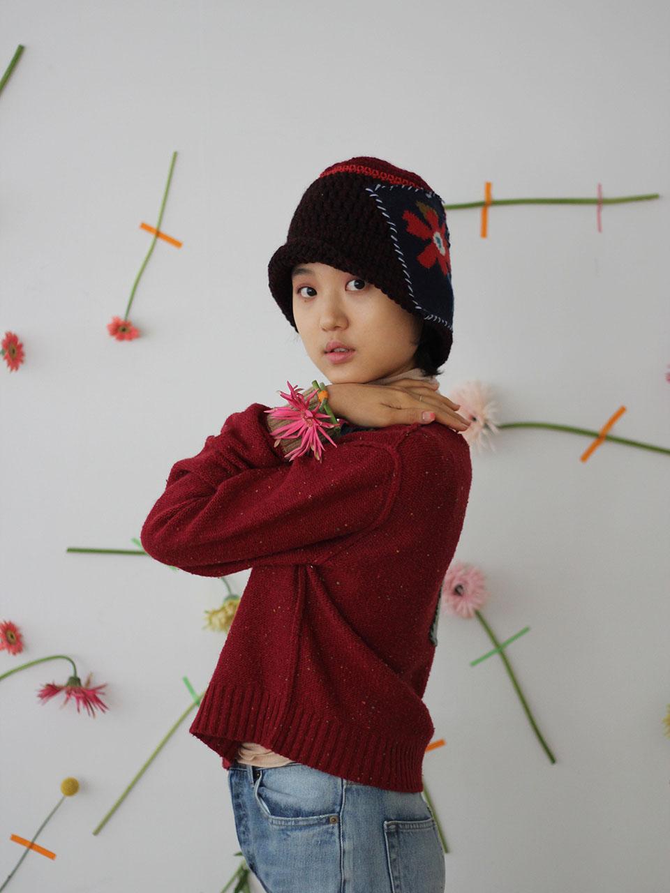 MISU A BARBE Flowering Bucket Hat Burgundy