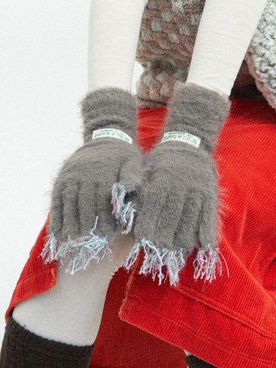 MISU A BARBE Hand-stitched Wool Blend Long Gloves